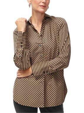 Chico's No Iron Sateen Imperial Stripe Shirt Black Neutral Size 2 (12/14)